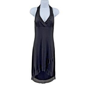 Vintage Y2K Byer Too! Black Halter Ruffle High Low Maxi Dress S Whimsygoth